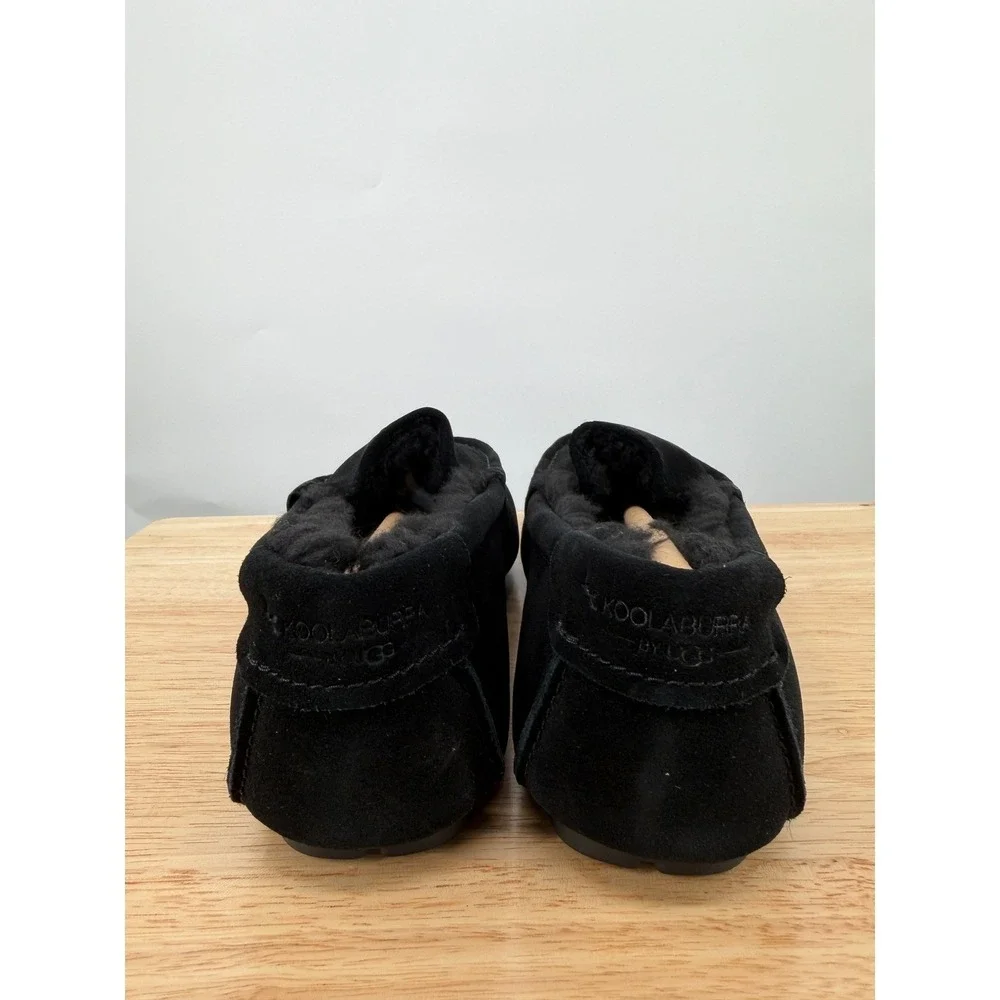 NEW Koolaburra UGG Tipton Mens Black Suede Moccasin Slippers Faux Fur Cozy US 9